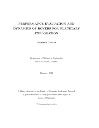 Performance evaluation and dynamics of rovers for planetary exploration thumbnail