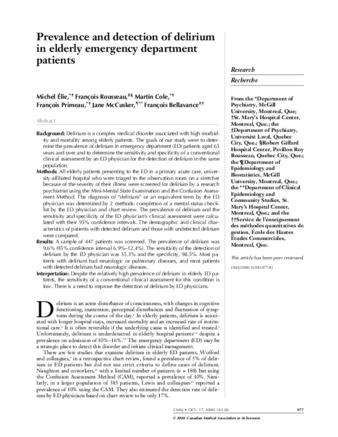 Prevalence and detection of delirium in elderly emergency department patients thumbnail