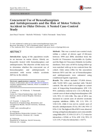 Concurrent Use of Benzodiazepines and Antidepressants and the Risk of Motor Vehicle Accident in Older Drivers: A Nested Case–Control Study thumbnail