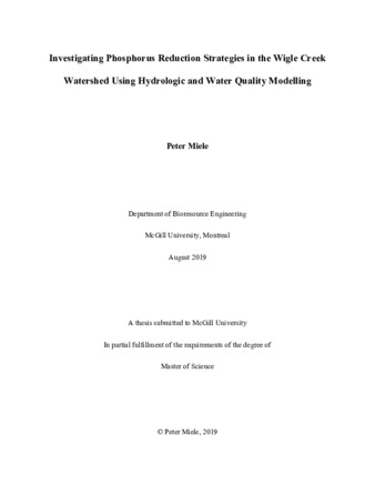 Investigating phosphorus reduction strategies in the Wigle Creek watershed using hydrologic and water quality modelling thumbnail