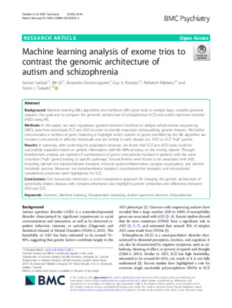 Machine learning analysis of exome trios to contrast the genomic architecture of autism and schizophrenia thumbnail