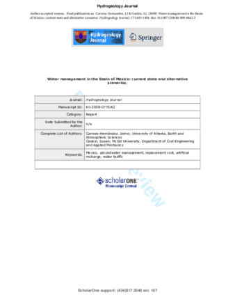 Water management in the Basin of Mexico: Current state and alternative scenarios thumbnail