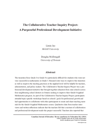 The Collaborative Teacher Inquiry Project: A Purposeful Professional Development Initiative thumbnail