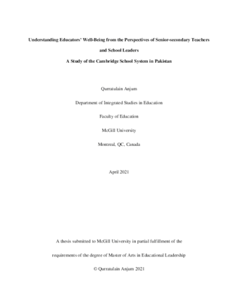 Understanding educators’ well-being from the perspectives of senior-secondary teachers and school leaders: A study of the Cambridge school system in Pakistan thumbnail