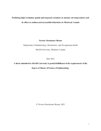 Predicting high-resolution spatial and temporal variations in summer air temperatures and its effect on asthma and myocardial infarctions in Montreal, Canada thumbnail