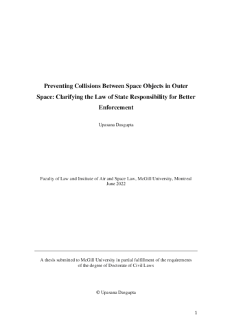 Preventing collisions between space objects in outer space: Clarifying the law of state responsibility for better enforcement thumbnail