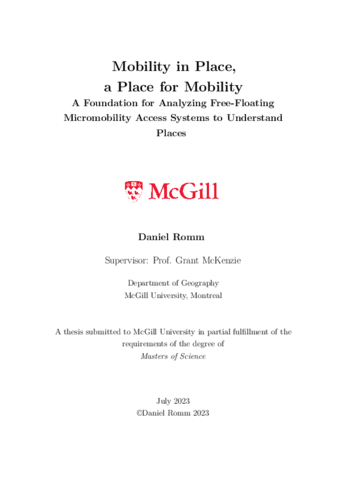 Mobility in Place, a Place for Mobility: A Foundation for Analyzing Free-Floating Micromobility Access Systems to Understand Places thumbnail