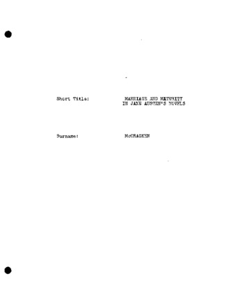 Marriage and maturity in Jane Austen's novels. thumbnail