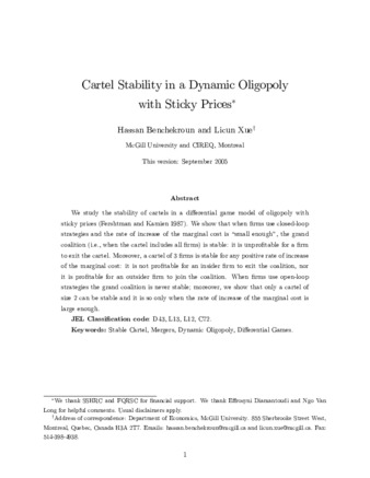 Cartel stability in a dynamic oligopoly with sticky prices thumbnail