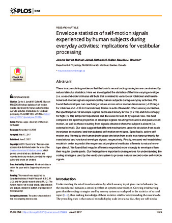 Envelope statistics of self-motion signals experienced by human subjects during everyday activities: Implications for vestibular processing thumbnail