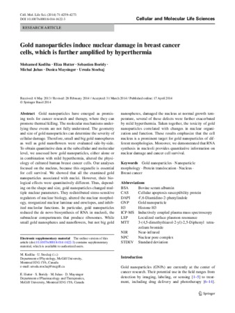 Gold nanoparticles induce nuclear damage in breast cancer cells, which is further amplified by hyperthermia thumbnail