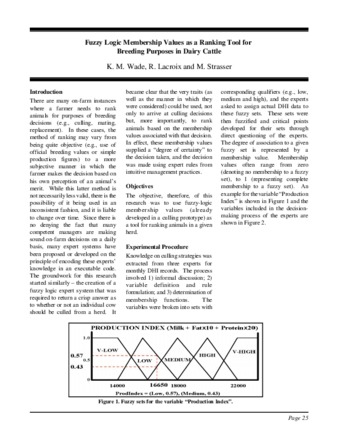 Fuzzy Logic Membership Values as a Ranking Tool for Breeding Purposes in Dairy Cattle thumbnail