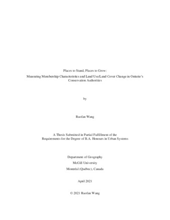 Places to Stand, Places to Grow: Measuring Membership Characteristics and Land Use/Land Cover Change in Ontario’s Conservation Authorities thumbnail