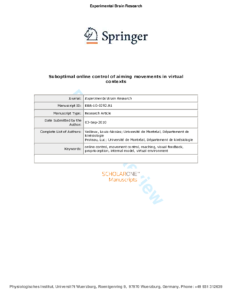 Suboptimal online control of aiming movements in virtual contexts thumbnail