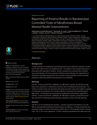 Reporting of Positive Results in Randomized Controlled Trials of Mindfulness-Based Mental Health Interventions thumbnail