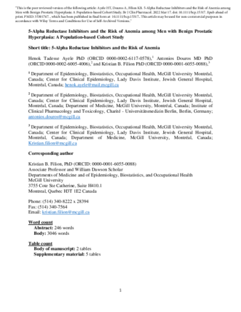 5-Alpha Reductase Inhibitors and the Risk of Anemia among Men with Benign Prostatic Hyperplasia: A Population-based Cohort Study thumbnail