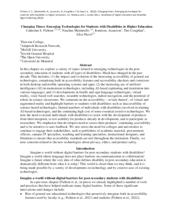 Changing times: Emerging technologies for students with disabilities in higher education thumbnail