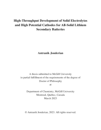 High-Throughput Development of Solid Electrolytes and High Potential Cathodes for All-Solid Lithium Secondary Batteries thumbnail