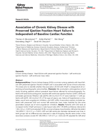 Association of Chronic Kidney Disease with Preserved Ejection Fraction Heart Failure Is Independent of Baseline Cardiac Function thumbnail
