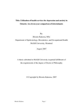 Utilization of health services for depression and anxiety in Ontario: an eleven-year comparison of determinants thumbnail