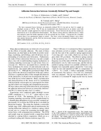 Adhesion Interaction between Atomically Defined Tip and Sample thumbnail