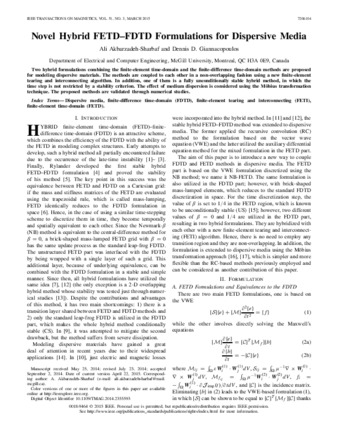 Novel Hybrid FETD–FDTD Formulations for Dispersive Media thumbnail