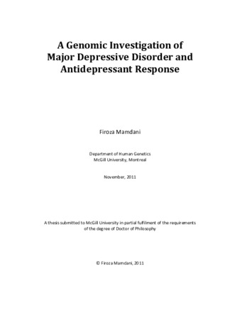 A genomic investigation of major depressive disorder and antidepressant response thumbnail