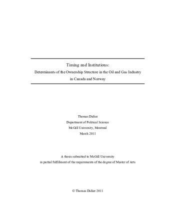 Timing and institutions: determinants of the ownership structure in the oil and gas industry in Canada and Norway thumbnail