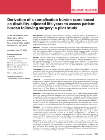 Derivation of a complication burden score based on disability adjusted life years to assess patient burden following surgery: a pilot study thumbnail
