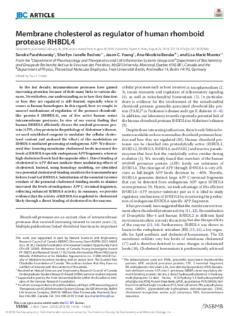 Membrane cholesterol as regulator of human rhomboid protease RHBDL4 thumbnail
