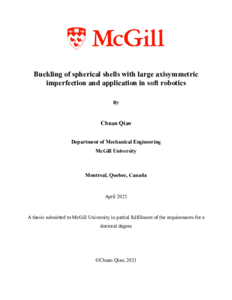 Buckling of spherical shells with large axisymmetric imperfection and application in soft robotics thumbnail