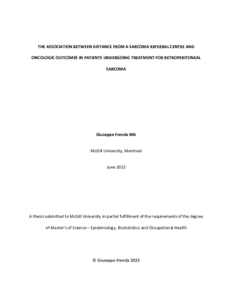 The association between distance from a sarcoma referral centre and oncologic outcomes in patients undergoing treatment for retroperitoneal sarcoma thumbnail