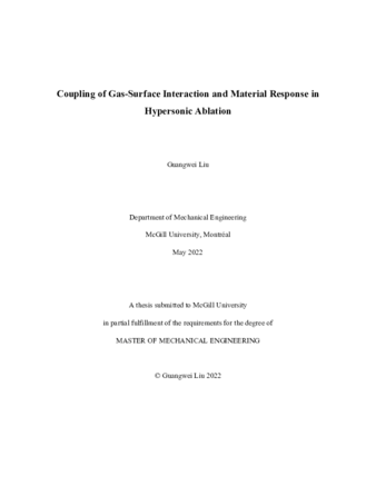 Coupling of gas-surface interaction and material response in hypersonic ablation thumbnail
