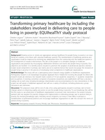 Transforming primary healthcare by including the stakeholders involved in delivering care to people living in poverty: EQUIhealThY study protocol thumbnail