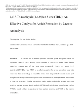 1,5,7-Triazabicyclo[4.4.0]dec-5-ene (TBD): An effective catalyst for amide formation by lactone aminolysis. thumbnail