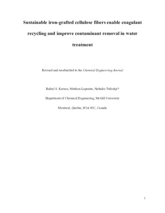 Sustainable iron-grafted cellulose fibers enable coagulant recycling and improve contaminant removal in water treatment thumbnail