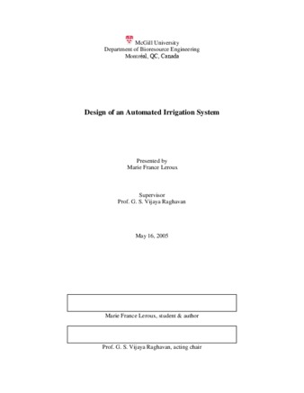 Design of an Automated Irrigation System thumbnail