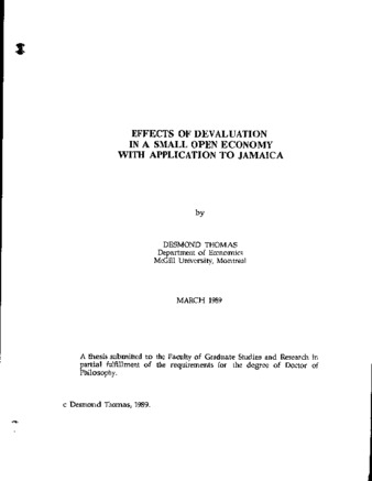 Effects of devaluation in a small open economy with application to Jamaica thumbnail