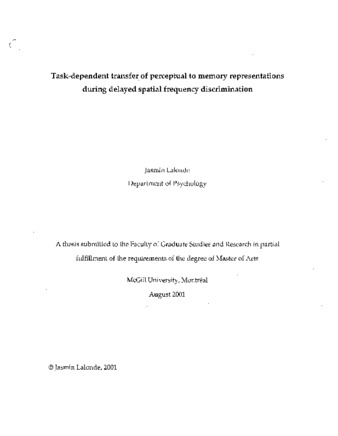 Task-dependent transfer of perceptual to memory representations during delayed spatial frequency discrimination thumbnail