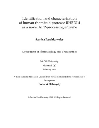 Identification and characterization of human rhomboid protease RHBDL4 as a novel APP-processing enzyme thumbnail