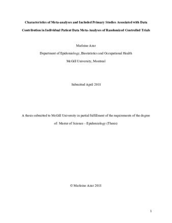 Characteristics of meta-analyses and included primary studies associated with data contribution in individual patient data meta-analyses of randomized controlled trials thumbnail