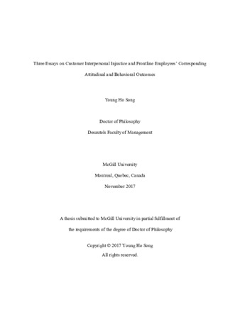 Three essays on customer interpersonal injustice and frontline employees’ corresponding attitudinal and behavioral outcomes thumbnail