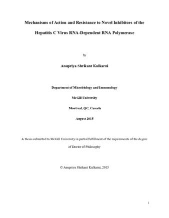 Mechanisms of action and resistance to novel inhibitors of the Hepatitis C virus RNA -dependent RNA polymerase thumbnail