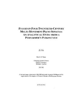 Fugues in four twentieth-century multi-movement piano sonatas: an analytical study from a performer’s perspective thumbnail