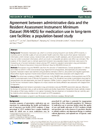 Agreement between administrative data and the Resident Assessment Instrument Minimum Dataset (RAI-MDS) for medication use in long-term care facilities: a population-based study thumbnail