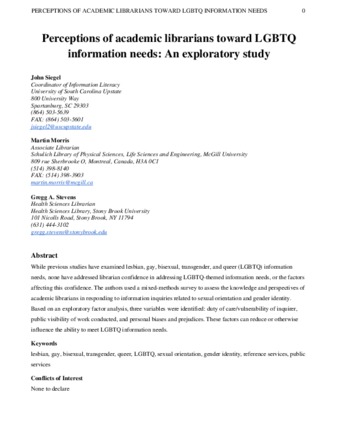 Perceptions of academic librarians toward LGBTQ information needs: An exploratory study thumbnail