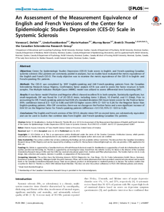 An Assessment of the Measurement Equivalence of English and French Versions of the Center for Epidemiologic Studies Depression (CES-D) Scale in Systemic Sclerosis thumbnail