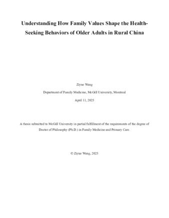 Understanding how family values shape the health-seeking behaviors of older adults in rural China thumbnail