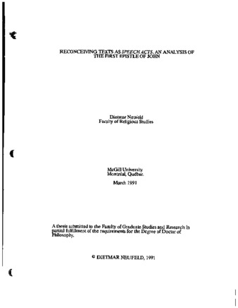 Reconceiving texts as speech acts : an analysis of the first Epistle of John thumbnail