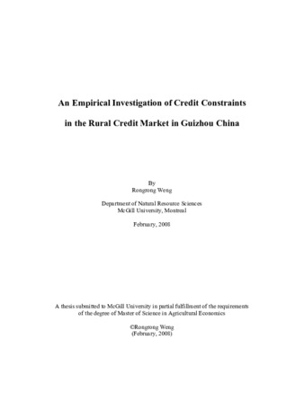 An empirical investigation of credit constraints in the rural credit market in Guizhou China thumbnail
